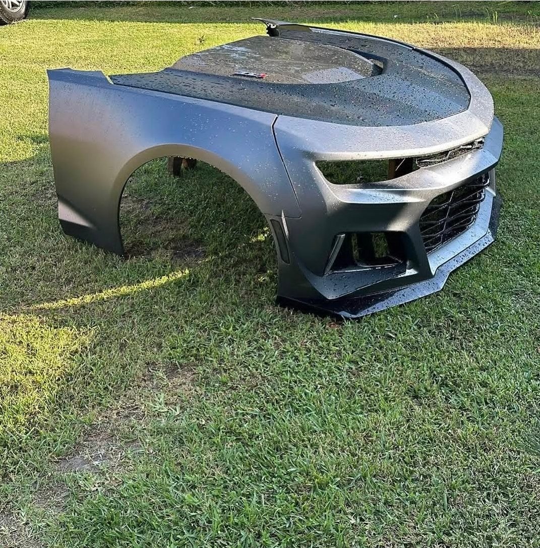 Chevrolet Camaro zl1 front end Bumper Both fenders Hood with carbon scoop Headlights Radiator support.